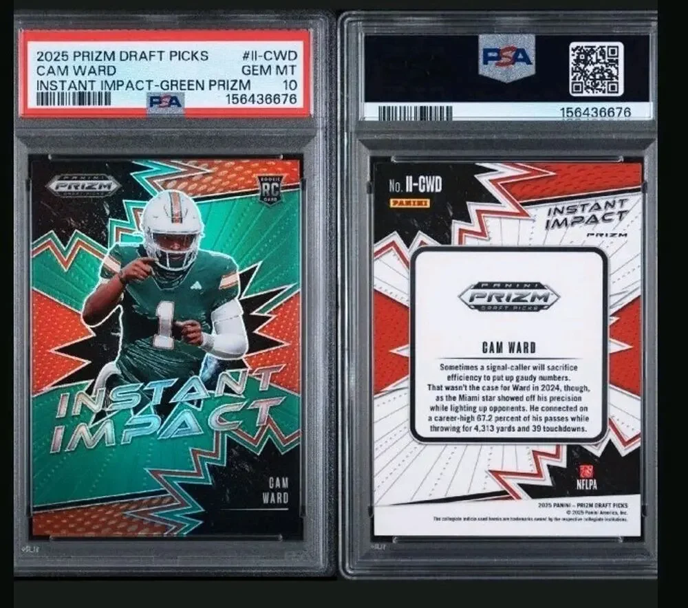 2025 PANINI PRIZM DRAFT PICKS INSTANT IMPACT GREEN PRIZM #II-CWD CAM WARD PSA 10